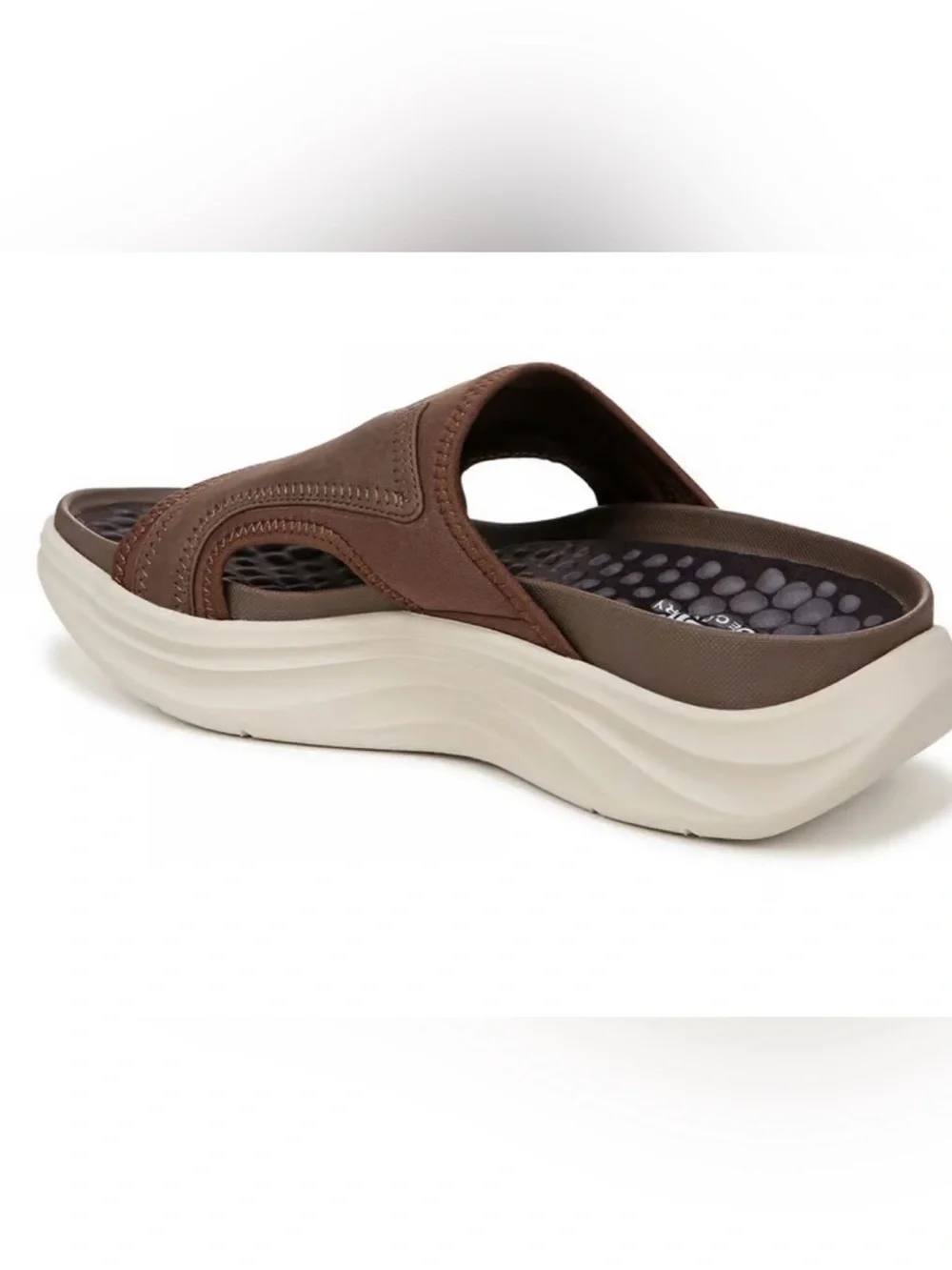Brand New Mens…..Dr. Scholl's Brown Leather Slide Sandals with Cream Sole